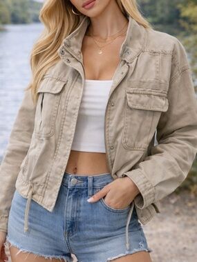 Kensie Beige Utility Drawstring Jacket
